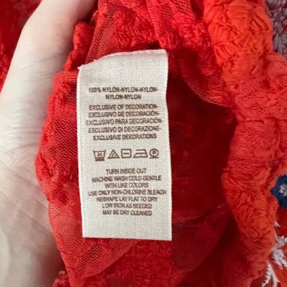 Free People Jubilee Embroidered Red Lace Blouse - Picture 9 of 9